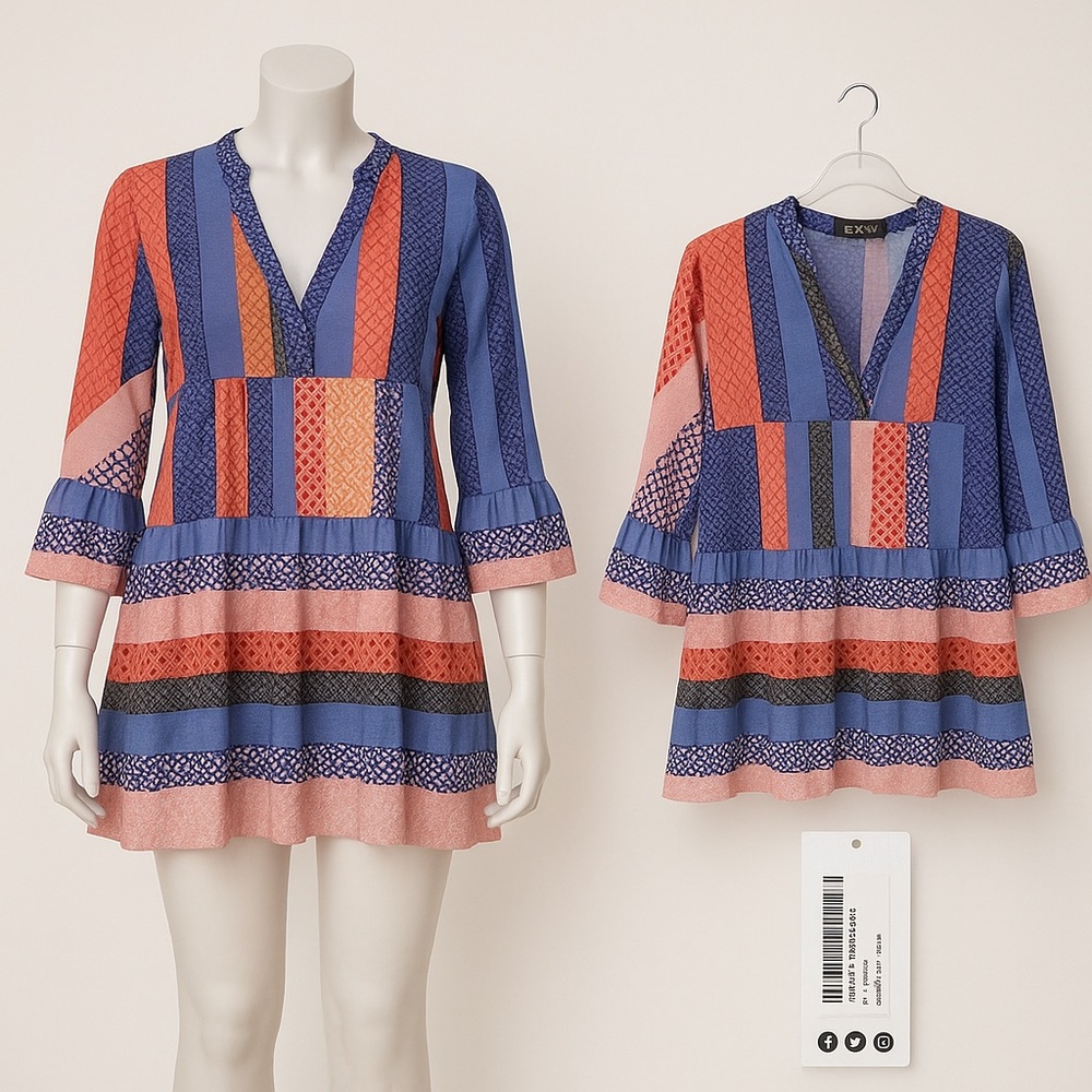 861 Plus Patchwork Smoke Dress